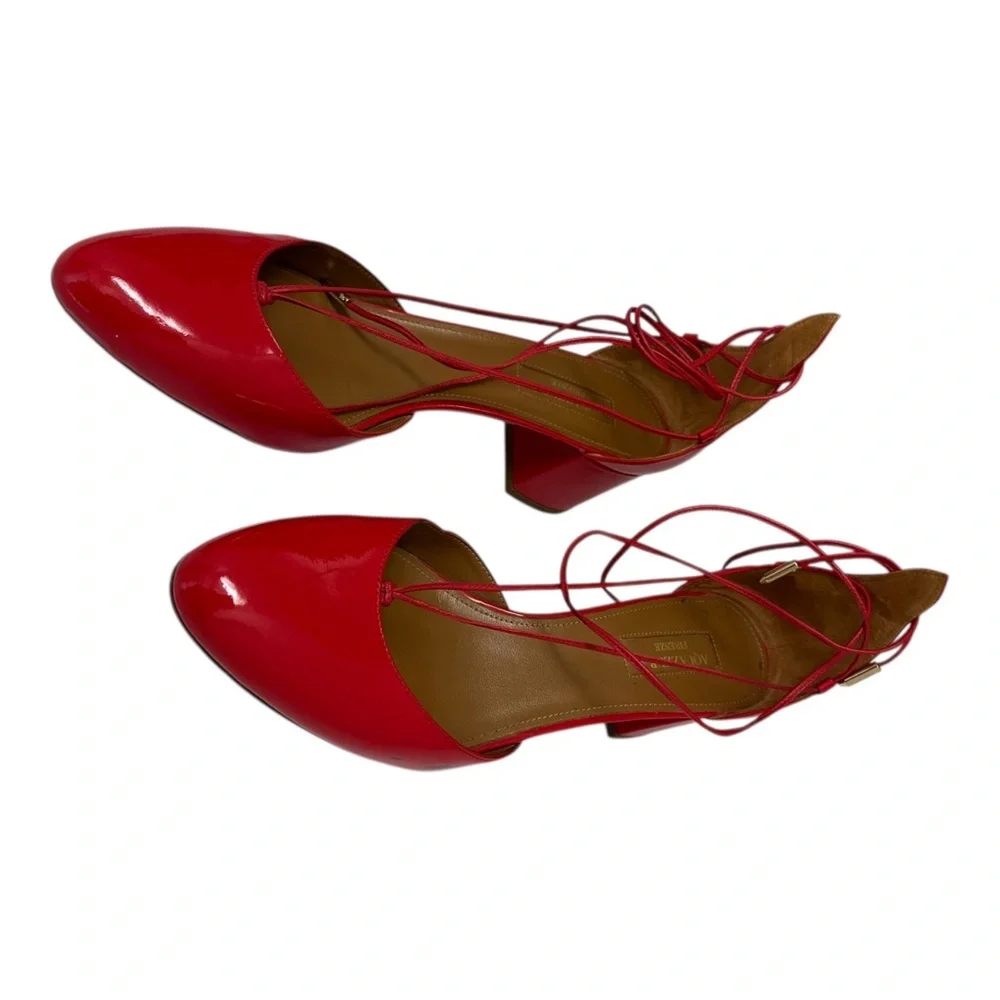 Aquazzura Alexa‎ Red Patent Leather Ankle Tie Pumps 37.5 Women’s Heels